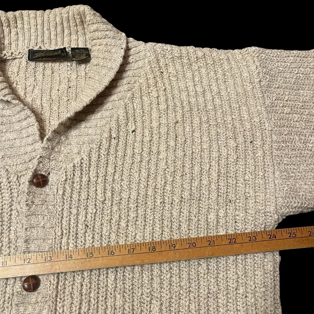 Eddie Bauer Mens XL Beige Chunky Cable Knit Wool Cardigan Sweater Grandpa Cosby‎